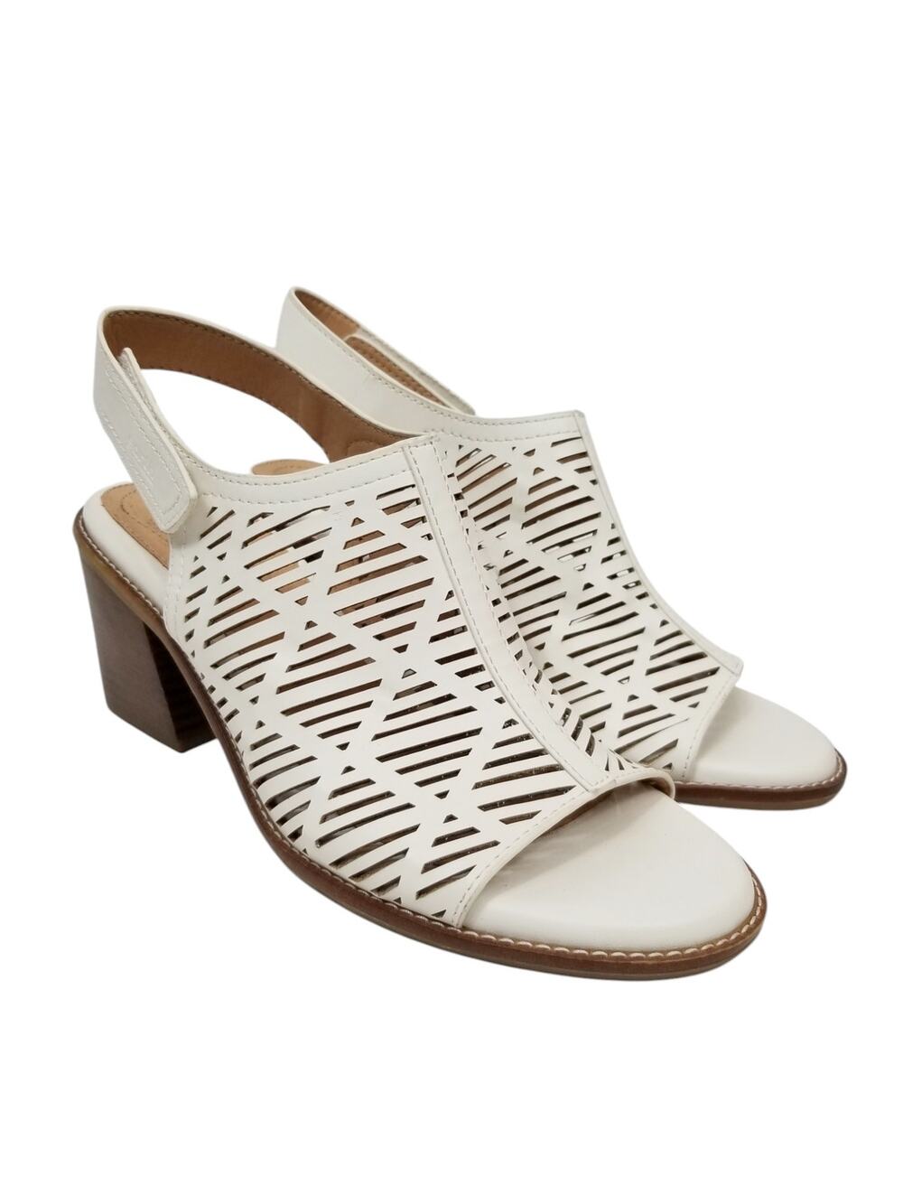 Earth Aurara Block Heel Dress Sandals Perforated Faux Leather Slingback Size 9.5
